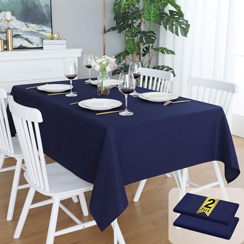 FOLINS&HOME 2 Pack Navy Blue Rectangle Tablecloth, 60 x 84 Inch Table Cloth