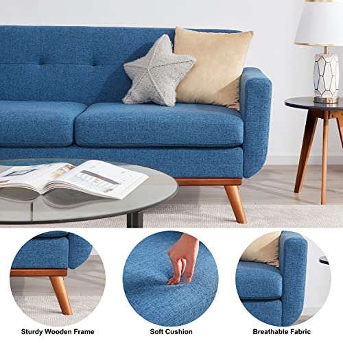 Image of Kingfun 65 inch W Loveseat Sofa with Ottoman Coffee Table, Mid Century Modern Love Seat Couches for Living Room, Button Tufted Upholstered Love Seats Furniture Set, Blue