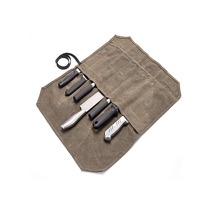 Buy HANSHI 12OZ Waxed Canvas Chef Bag Knife Storage Roll Bag Portable 7