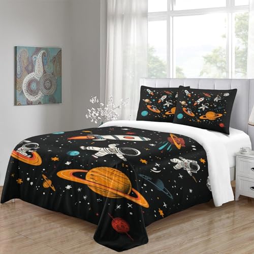 Housse de couette astronautes microfibre lit double sans repassage - 7