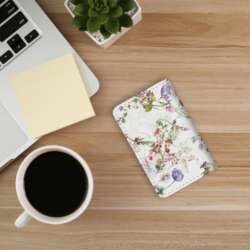 Image of Business Card Holder，PU Leather Business Card Case Color Printing Pattern Card Holder Wallet，Pockets Magnetic Credit Card Holders for Men and Women - White Flowers