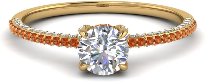 Choose Your Gemstone Delicate Hidden Halo Diamond CZ Ring Yellow Gold Plated Round Shape Petite Engagement Rings Minimal Modern Design Birthday Gift Wedding Gift US Size 4 to 12