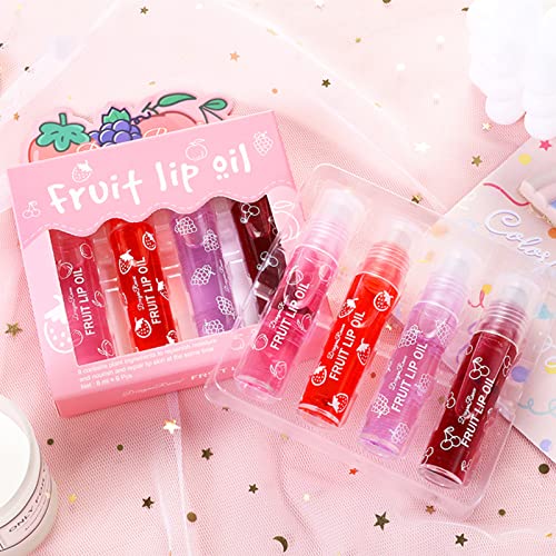 4 Pcs Fruit Lip Oil Set Lip Gloss Crystal Jelly Liquid Lipstick, Set Moisturizing Hydrating Non-Stick cup Long Lasting Lip Kit for Women and Girls - Image 8