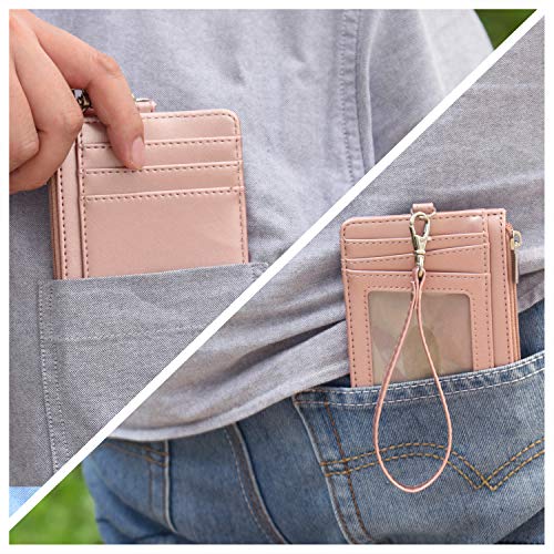 Teskyer Minimalist Wallet, Slim Wallet With Neck Lanyard And Wrist Strap, Credit Card Holder Wallet, Rfid Blocking Front Pocket Wallet For Men Women, Rose Gold #TOP1