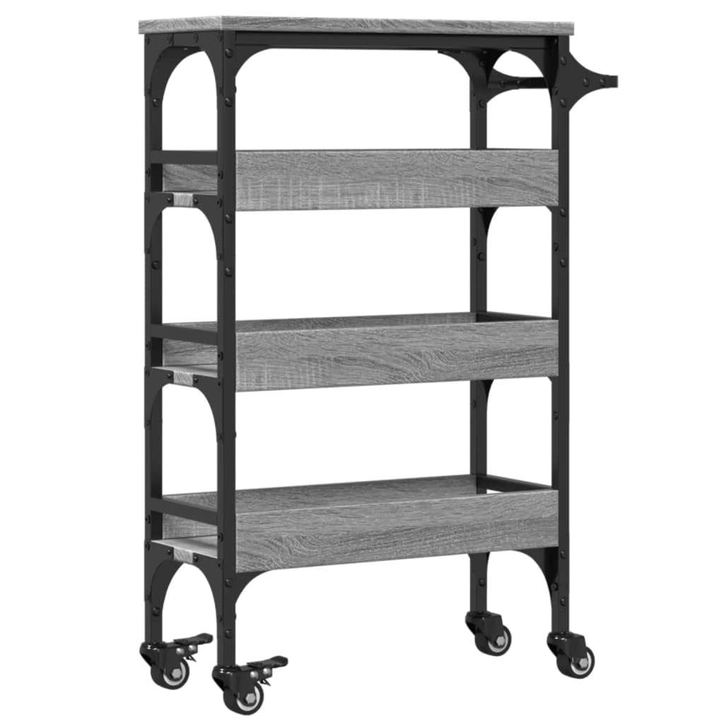 vidaXL Carrito de Cocina, Carro de Almacenamiento de Servicio, Organizador de Comida, Estantes para Baño Salón, Madera de Ingeniería Gris Sonoma