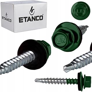 ETANCO GT02 Trapezblechschrauben 4,8 x 60 mm, RAL 6005 Moosgrün, 100 Stück, selbstbohrend mit EPDM-Dichtung, verzinkter Stahl, Sechskant, für Metallblech auf Holz