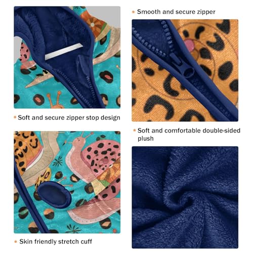Colorful Snails on Blue Leopard Toddler Fleece Jacket Girl Boys Hooded Fleece Jacket Coat Warm Outwear Zip-up 3-10T3