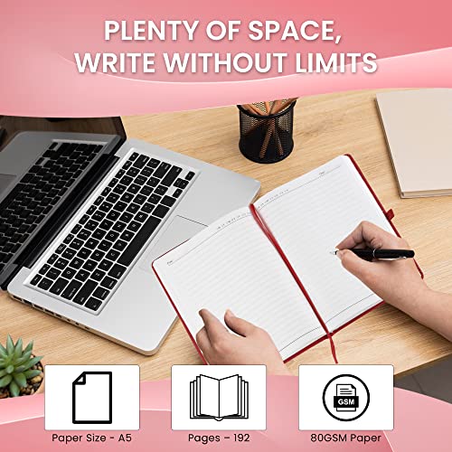 Image of Classic Journal with Faux Leather Cover for Writing, Planning, Travel, Office Use, 80gsm A5 Paper size, Magnetic Lock & Pen Loop Journal, Hard cover binding, College Ruled Notebook, Color - Red (176 Pages)