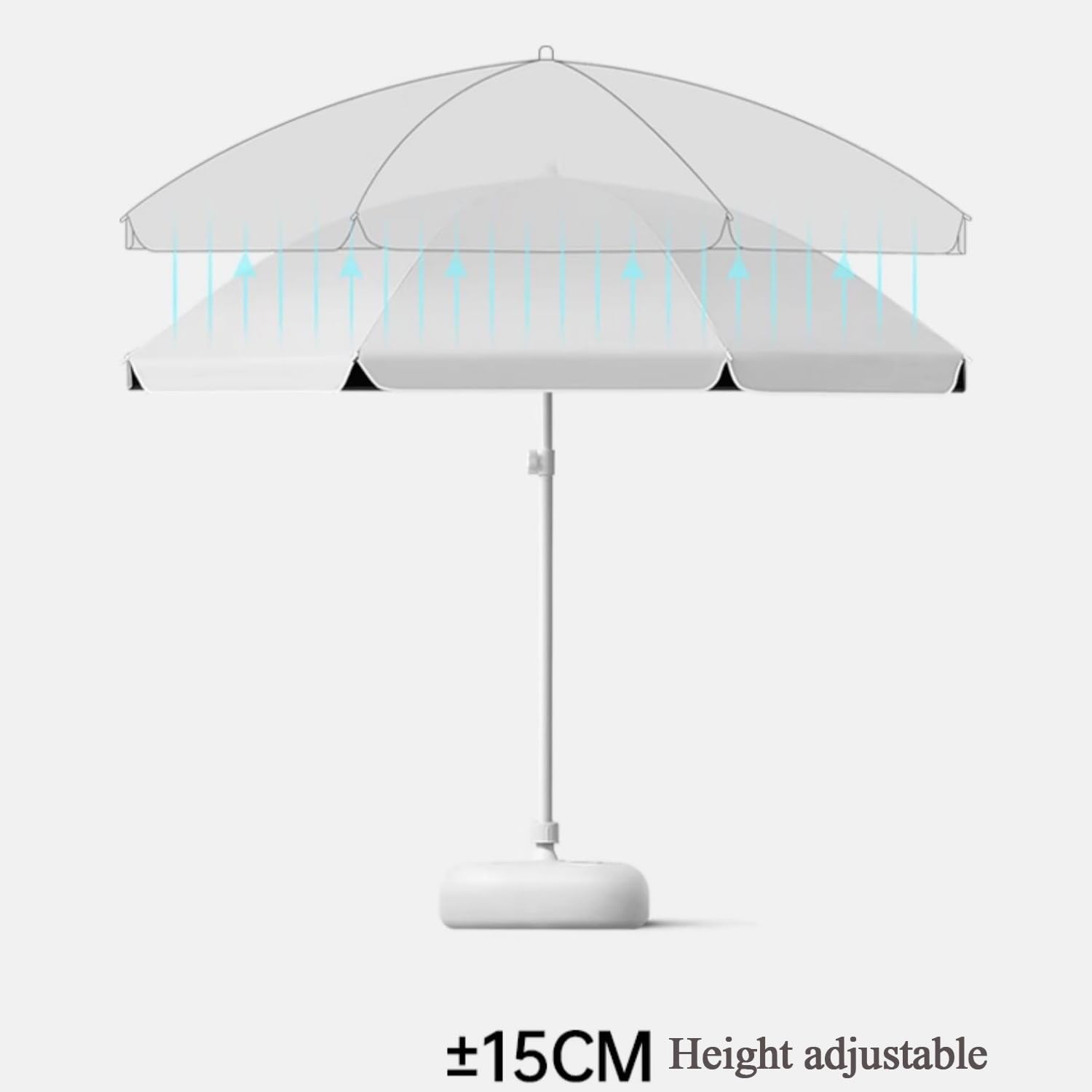 Ombrellone da spiaggia bianco per esterni, ombrellone rotondo portatile con telo impermeabile a 2 livelli, protezione solare 50+ per patio, terrazzo e tavolo.