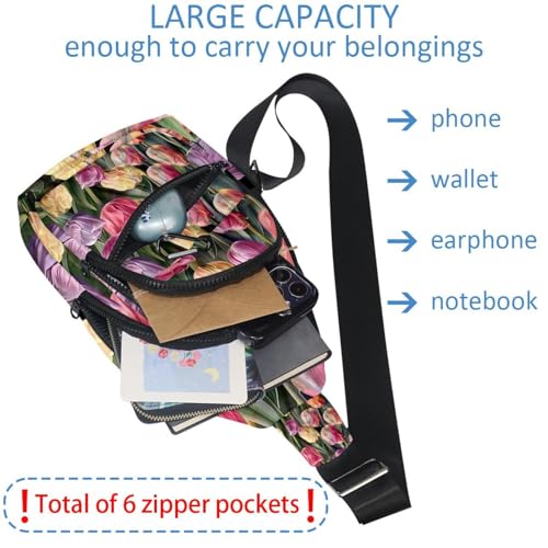 Sac à dos à bandoulière en forme de tulipe multicolore avec sangle réglable - 6