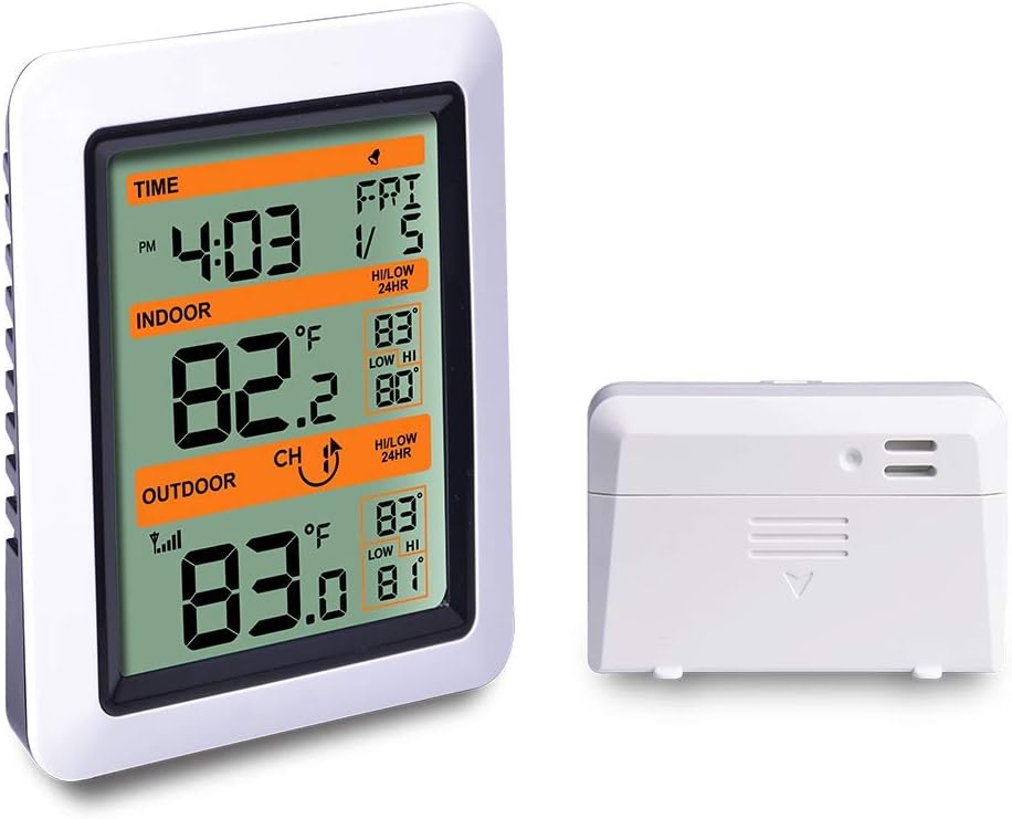 ECOWITTWH0300 Wireless Thermometer Indoor Outdoor Temperature Station with Multi-Channel Temperature Sensor, Alarm and Snooze Function