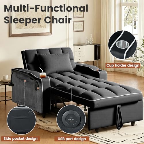 Sillón convertible terciopelo negro miniatura 4