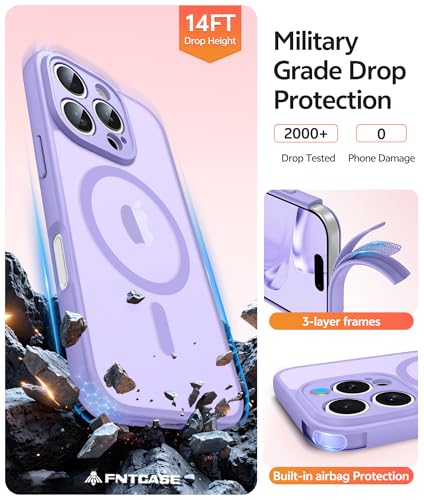 Image of FNTCASE for iPhone 16 Pro Case: [Compatible with Magsafe] Translucent Matte Cases with [Full Camera Protection] [Screen Protector] Military Grade Shockproof Protective Phone Cover - Light Purple