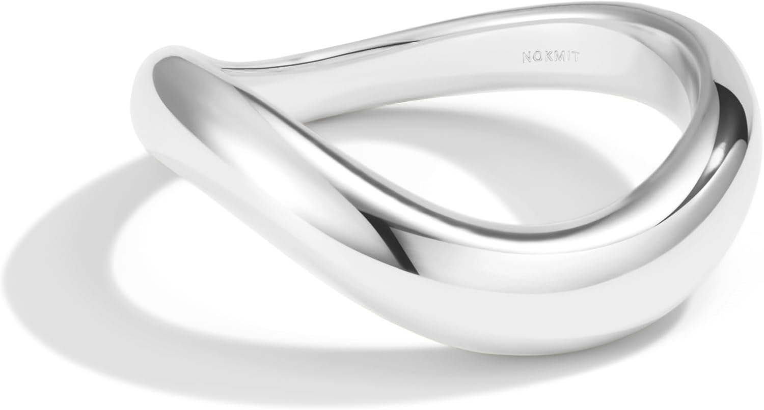 NOKMIT Chunky Wavy Dome Rings for Women, 14K Gold Filled Statement Bold Twisted Wave Bands, Stackable Thumb Ring, High Polish Non Tarnish Comfort Fit Size 6-10