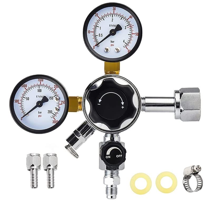 CGA-320 Regulator beczki, miernik CO2 Kegerator, ładowarka CO2, regulator piwa z zaworem do odłagania ciśnienia 2 obrotowe nakrętki 1/4 '' i 5 16