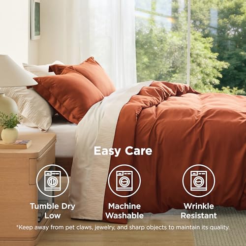 Image of Bedsure Duvet Cover Oversized King Size - Soft Double Brushed Bedding Set for Kids & Adults, Zipper Closure, 3 Pieces, Includes 1 Duvet Cover (120 inchx98 inch) & 2 Pillow Shams, NO Comforter, Terracotta