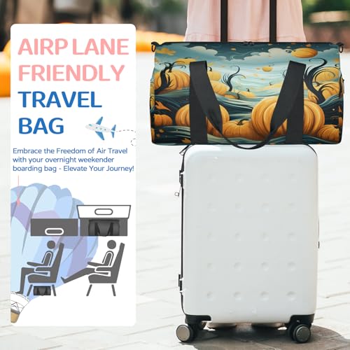 Magical Pumpkin Sea Travel Duffel Bag, Collapsible Sports Tote Gym Bag with Adjustable Shoulder Strap for Women Men, Lightweight Weekender Overnight Carry-On for Travel, Workout3