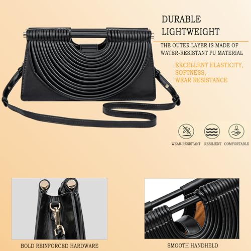 Image of Trendy Woven Evening Clutch Purse Half Round Designer Shoulder /Crossbody Bag Top-Handle Satchel Handbags