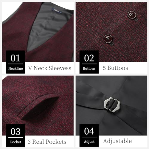 HISDERN Men's Suit Vest Business Plaid Formal Dress Waistcoat Slim Fit Vests for Men with 3 Pocket for Suit or Tuxedo4
