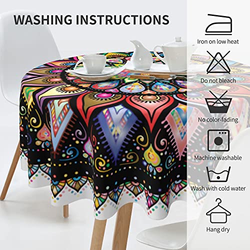 Asefcnxkjii Mandala Decorative Floral Flourish Round Tablecloth 60 Inch,Stain Resistance Polyester Table Cloth,Table Cover For Kitchen Dining Table, Buffet Parties And ​Camping #TOP5