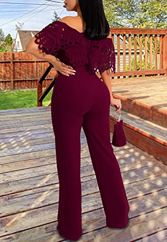 Image of Off Shoulder Jumpsuit for Women High Waist Wide Leg Long Pants Jumpsuits