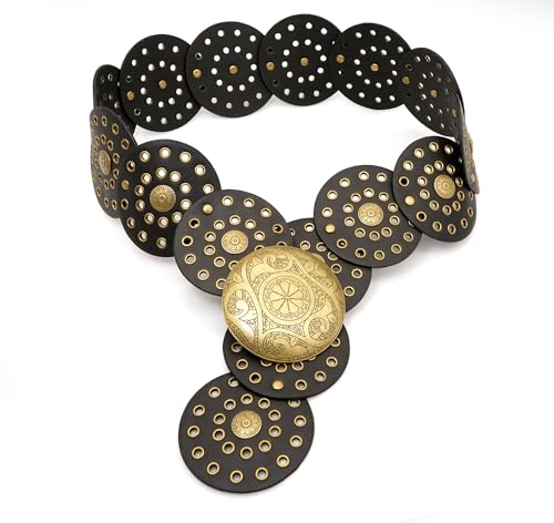 Wide Disc Belts for Women Concho Leather Disk Belt Hollow Out Western Waist Belts for Dresses4