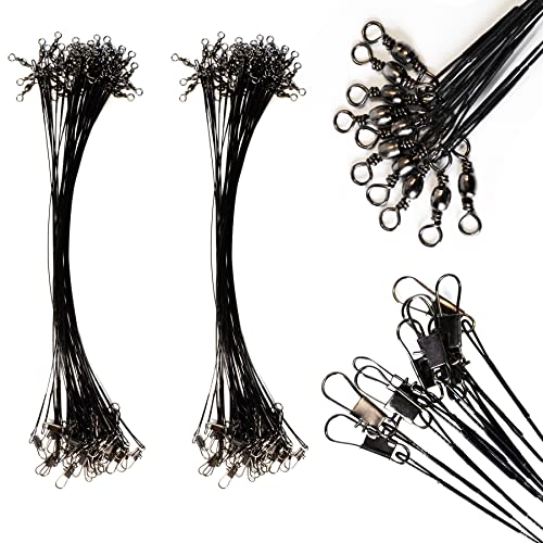 50pcs Stainless Steel Wire Leaders Nylon-Coated Fishing Line Wire Leaders Rigging with Swivels Snap Kit Connect Tackle Lure Rig or Hooks 5.9inch/7.9inch/9.8inch/11.81inch (Black, 7.9inch-50pcs)