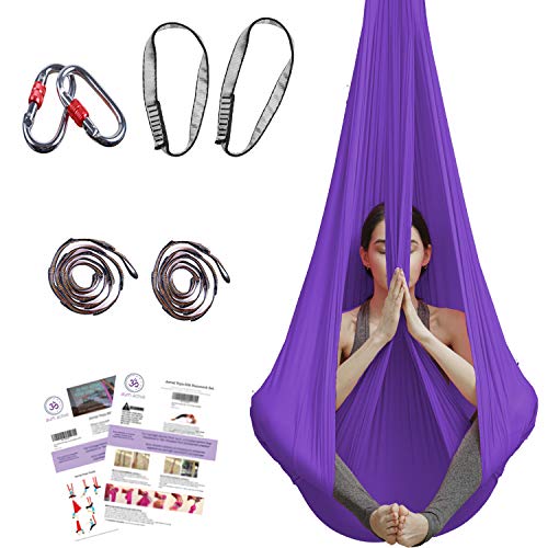 aum active Aerial Yoga Hammock - Durable Aerial Silk with Extension Straps, Carabiners, and Pose Guide - Aerial Silks for Home, Antigravity Yoga, Inversion Exercises, Yoga Starter Kit for All Levels
