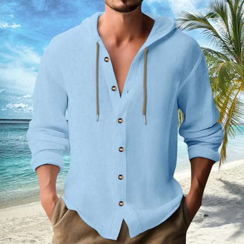 Linen Shirts for Men Long Sleeve Button Down Shirt Summer Casual Hawaiian Beach Tops Lightweight Fashion Hoodies3