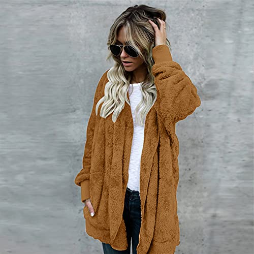 Fannyouth Women's Sherpa Fleece Jackets Casual Long Sleeve Open Front Zip Up Lapel Jacket Fuzzy Coat Faux Fur Outwear #Paywt1031 *809-Christmas Clothes #TOP6