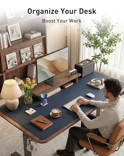 Image of Aothia Faux Leather Desk Mat - Large Mouse Pad, Non-Slip PU Leather Blotter, Waterproof Writing Surface for Office and Home (Dark Blue, 63 inch x 24 inch)