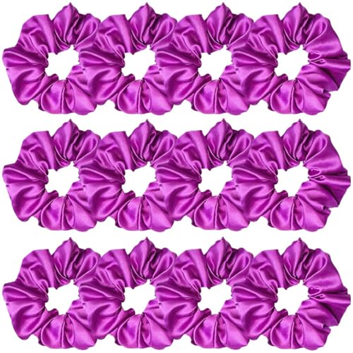 12 Pcs Satin Silk Hair Scrunchies Soft Hair Ties Fashion Hair Bands Hair Bow Ropes Hair Elastic Bracelet Ponytail Holders Hair Accessories for Women and Girls (4.5 Inch, Pink Purple)