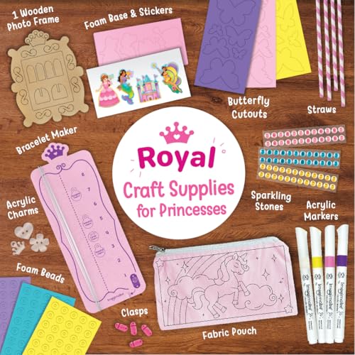 Image of Imagimake Princess Craft Kit | 10 Mess-Free Activities | DIY Flat Bead Bracelets, Unicorn Pouch, Butterfly Wands & Photo Frame | 400+ Craft Supplies | Birthday Gift for Girls | Art Kit for Kids 6-12