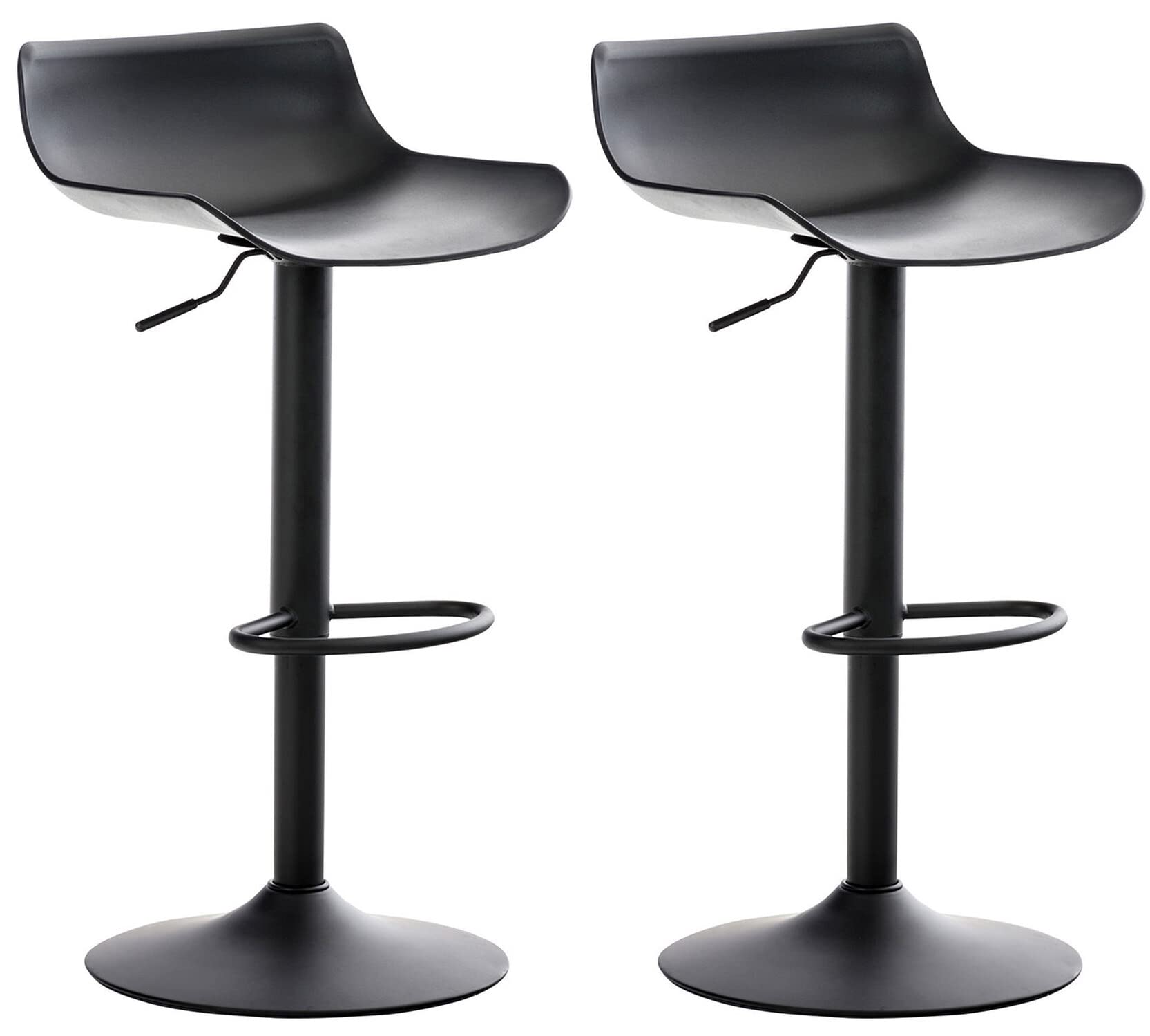 Barhocker Averna 2er Set mit bequemer Rückenlehne und angenehmer Fußstütze - Sitzfläche höhenverstellbar und drehbar - Gestell Metall schwarz - Sitzfläche: Kunststoff Schwarz
