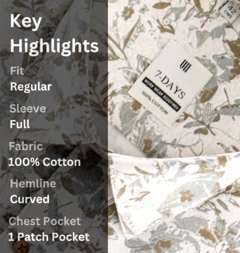 Image of 7-DAYS Men's Premium Printed Shirt - 100% Cotton, Regular Fit, Full Sleeve, with Pocket - Versatile for Formal Occasions and Casual Wear