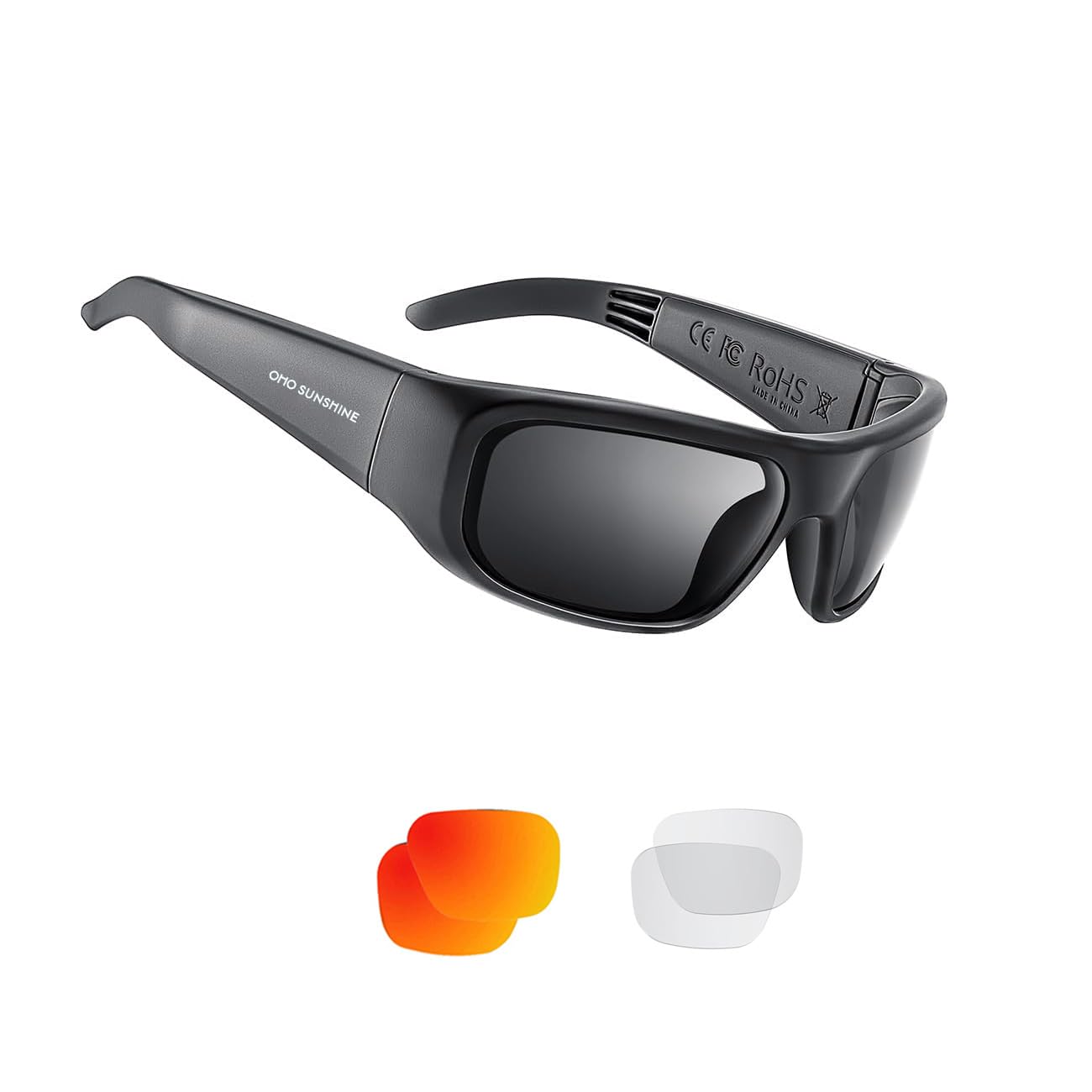 OhO sunshine Water Resistance Audio Open Ear Bluetooth Sunglasses with Polarized UV400 Protection Safety Lenses, Black