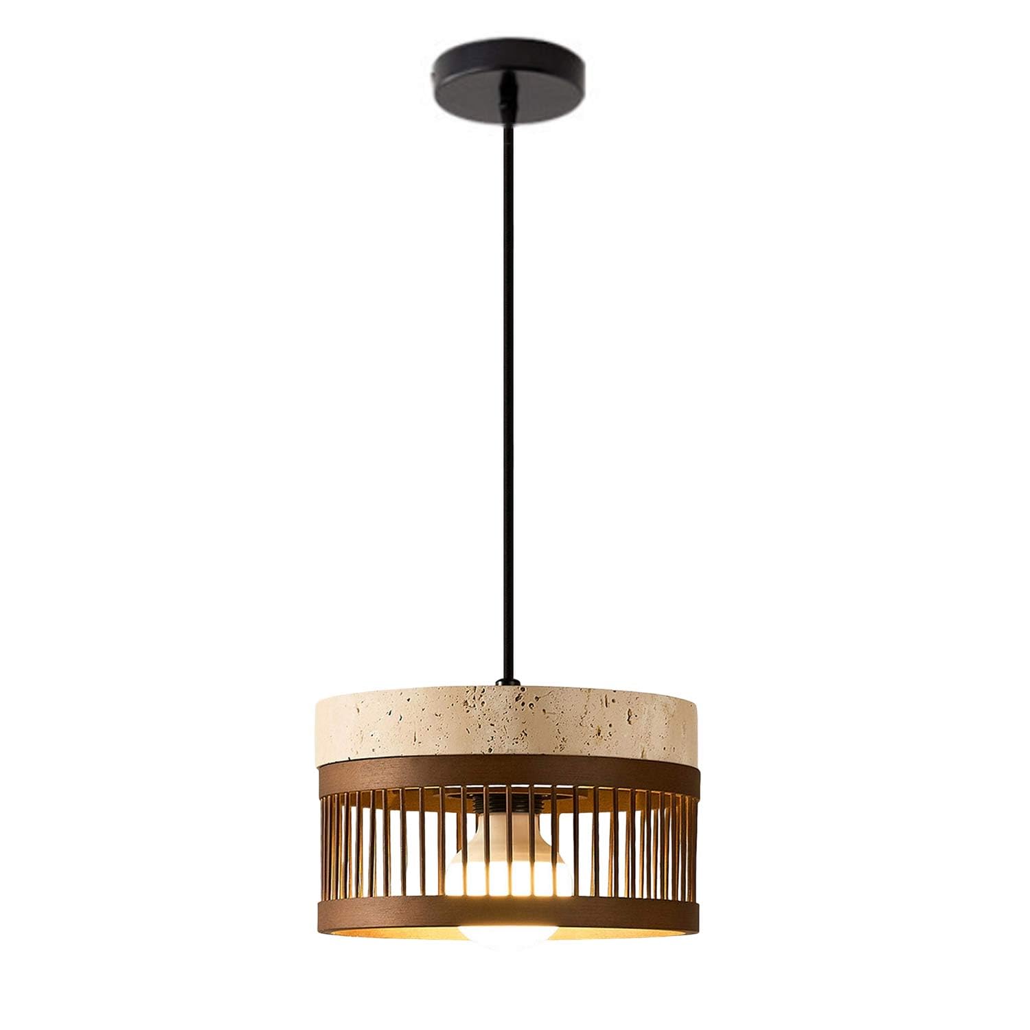 USMJQVZ Wabi Sabi Natural Cave Stone Pendant Lamp Yellow Travertine Stone Hanging Light Fixture Chandeliers for Bedroom, Kitchen Island & Dining Room
