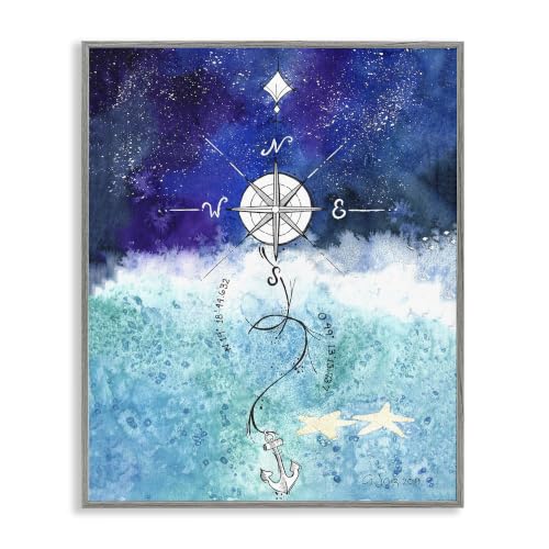 'Night Sky Blue Ombre Ocean Waves Nautical'| Framed Giclee Art