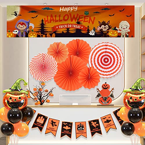 Image of LRCXL 12PCS Party Hanging Paper Fans Set, Fiesta Round Pattern Paper Garlands Decoration Party Supplies for New Year Baby Shower Birthday Wedding Graduation Events Accessories(Orange)
