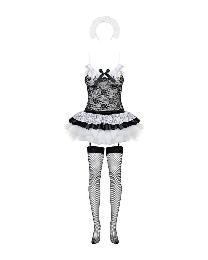 Obsessive Housemaid Sexy Costume da Cameriera Francese di 5 Pezzi