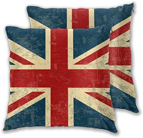 Art Fan-Design Cushion Cover Union Jack Vintage Faded Set of 2 Square Throw Pillow Case Sham Home for Sofa Chair Couch/Bedroom Decorative Pillowcases