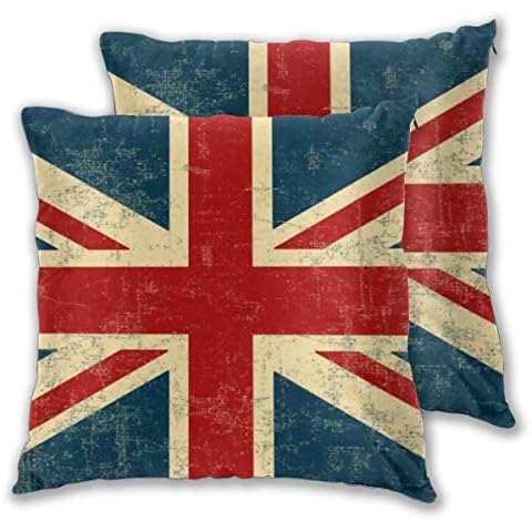 Art Fan-Design Cushion Cover Union Jack Vintage Faded Set of 2 Square Throw Pillow Case Sham Home for Sofa Chair Couch/Bedroom Decorative Pillowcases Cover