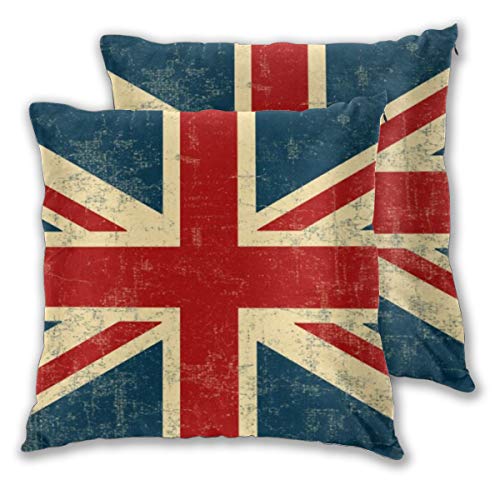 Art Fan-Design Cushion Cover Union Jack Vintage Faded Set of 2 Square Throw Pillow Case Sham Home for Sofa Chair Couch/Bedroom Decorative Pillowcases