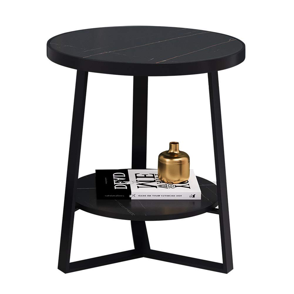 Table basse ronde double couche en ardoise noire Sofaide de salon 50x55cm