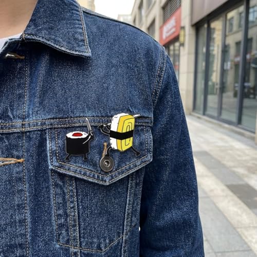 Image of Sushi Samurai Enamel Pins Set - Cute Gourmet Alloy Pin for Jacket and Bag (Pack of 2)