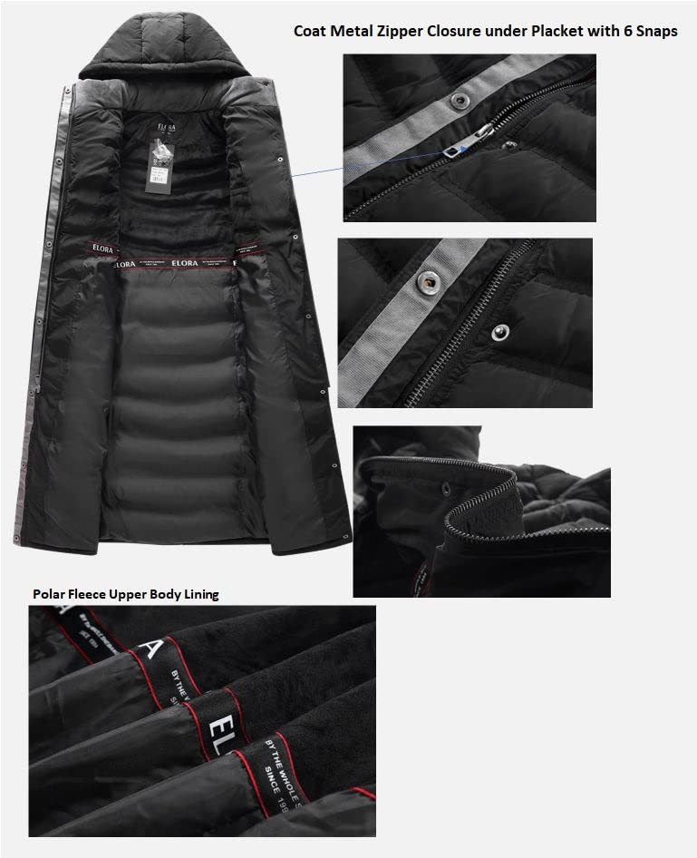 ELORA Women's Warm Winter Heavyweight Quilted 40' inch Long Fleece Trim Puffer Coat Parka Removal Hood4