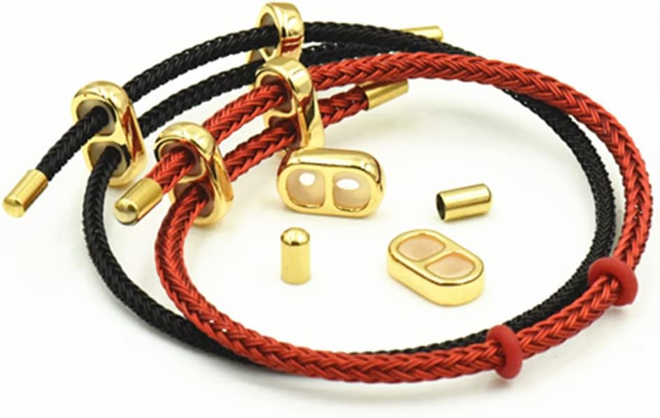 10Pcs Stopper Beads Brass Rubber Beads Slider Beads Insert Rubber Beads 2 Hole Adjustable Slider Clasps Round Beads with Column End Caps for DIY Leather Cord Bracelet, 3mm Hole - Image 6