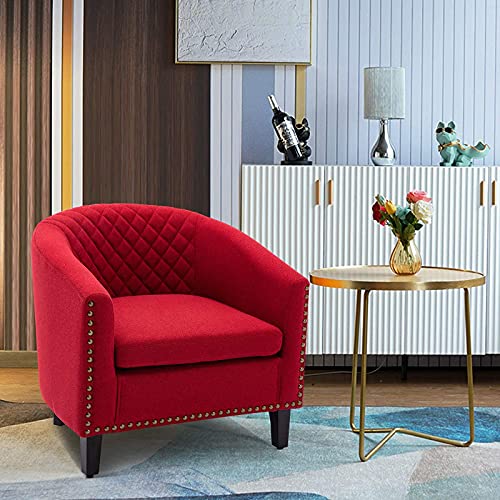 Ssline Armchair Barrel Club Chair,Modern Line Fabric Accent Chair Arm Club Chair W/Nailheads And Solid Wood Legs,Tub Barrel Style Lounge Chair For Living Room Bedroom Reception Room (Red) #TOP7