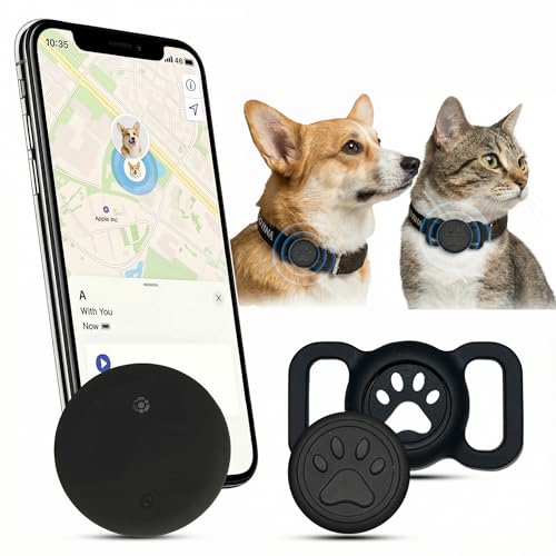 Cat Tracker, GPS Dog Tracker Collar for Pet, Compatible with Find My (IOS Only), Real-Time Location & Waterproof, Long Battery Life and Small & Lightweight, Suitable for Cats and Dogs, Black