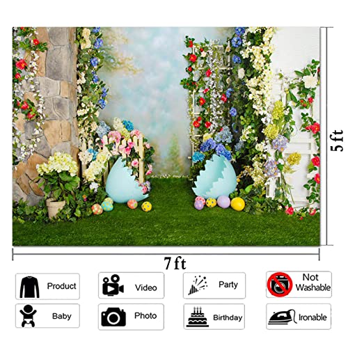 Spring Floral Flower Happy Easter Colorful Eggs Background 7X5Ft Vinyl Kids Newborn Baby Shower Party Backdrops #TOP5